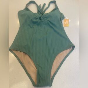 Kona Sol Woman’s NWT Green One Piece Rib Swimsuit Size:Large 12-14